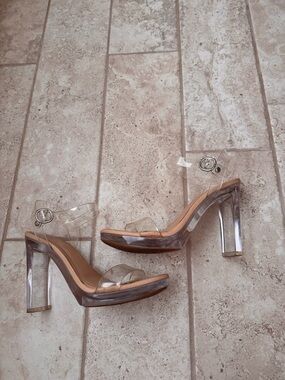 Gianni Bini Nude Clear-Strap Block Heels (2-Kool)